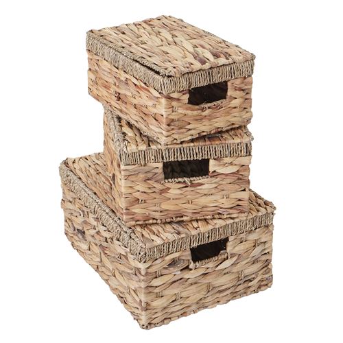 Set de 3 boîtes de rangement HWC-C23, avec couvercle, jacinthe d'eau