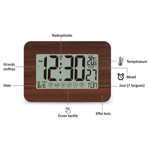 Horloge numérique à écran tactile avec alarme/calendrier