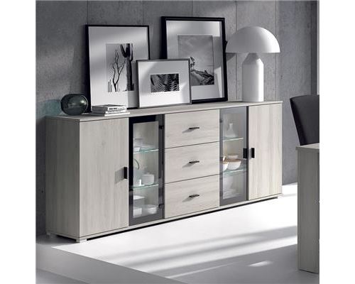 Buffet bahut couleur chêne gris contemporain SOPHIE