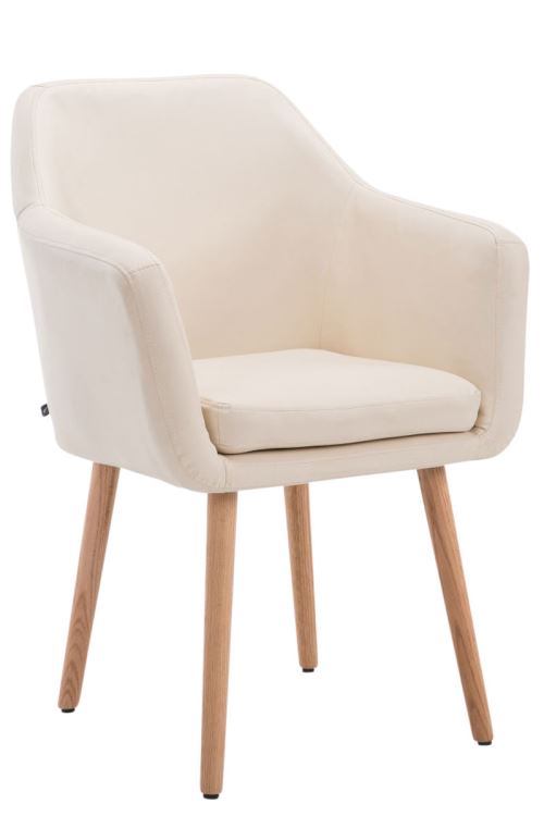 Chaise de salle à manger Utrecht Similicuir - Pi_tement bois de hêtre Nature - Siège Crème