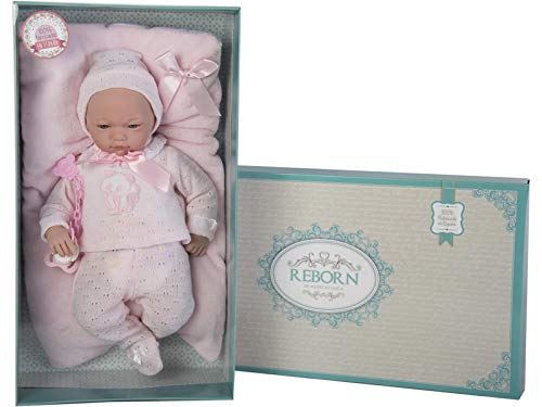 Munecas Guca 10023 Reborn Andrea Baby Doll avec Poils en Jersey de Rose et Capuche, 46 cm