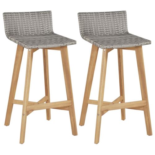 vidaXL Chaise de bar 2 pcs Résine tressée Bois d'acacia 40x45x90 cm