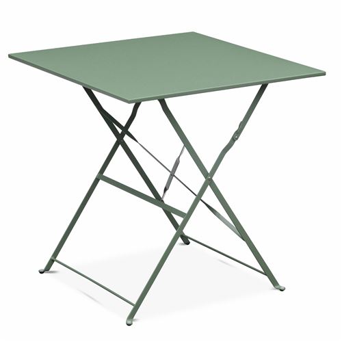 Sweeek Table jardin bistrot pliable - Emilia carrée vert de gris - Table carrée 70x70cm en acier thermolaqué
