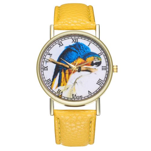 authentique illustration animalière montre bracelet en cuir dames montre pour hommes tendance quartz horloge T240-Ajaune