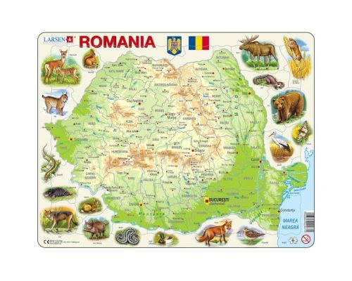 Puzzle 68 Pièces : Puzzle Cadre - Carte de la Roumanie (en Roumain), Larsen