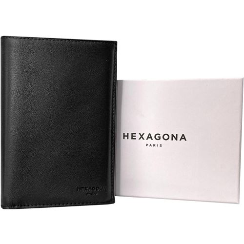 Portefeuille Cuir de Vachette Siglé Hexagona NOIR - H221009-Noir