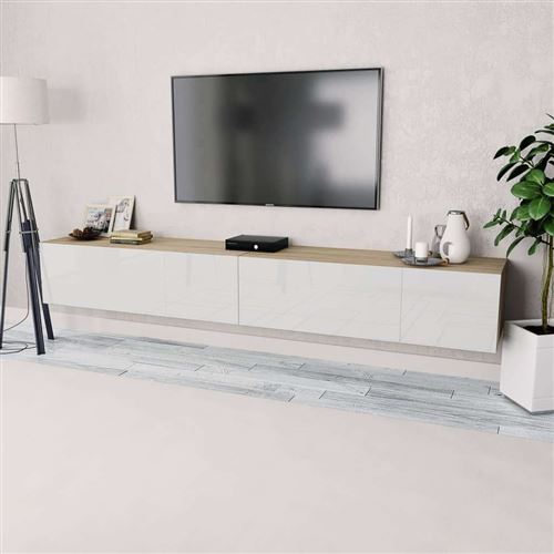 vidaXL Meuble TV 2 pcs Aggloméré 120x40x34 cm Chêne et blanc brillant