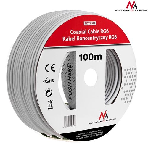 Maclean mctv-572 100m sat antenne câble coaxial rg6 1.0css sat câble (100m)