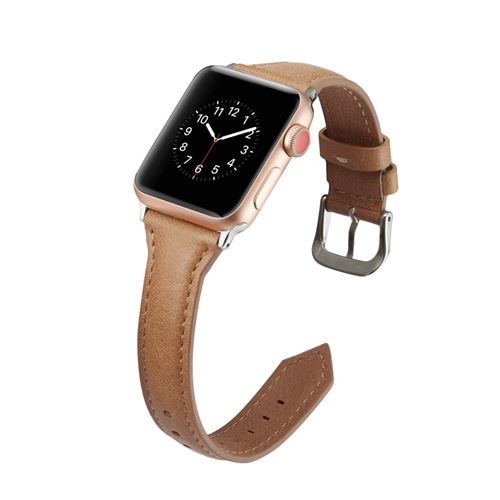 Bracelet en cuir véritable maigres marron clair pour votre Apple Watch Series 4 40mm/Series 3 2 1 38mm