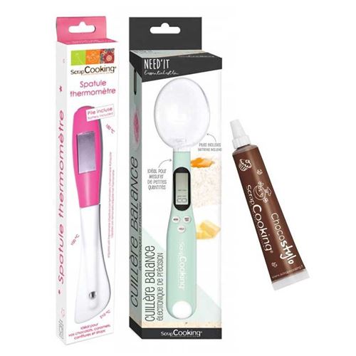 Spatule thermomètre et cuillère balance de cuisine + 1 Stylo chocolat offert - ScrapCooking