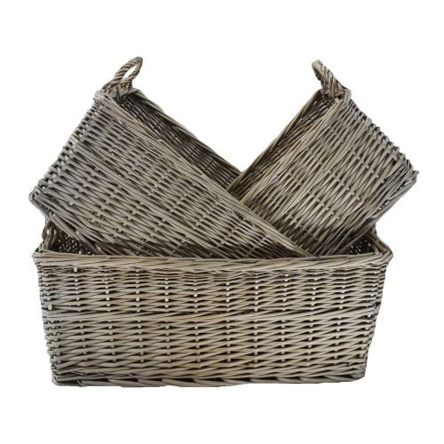 Faible profondeur de lavage antique panier en osier de stockage Ensemble de 3