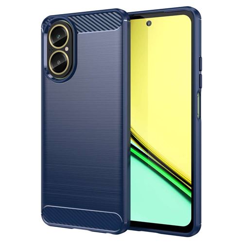 Coque pour Realme C67 4G - housse etui silicone gel carbone + verre trempe - BLEU FONCE - htdmobiles