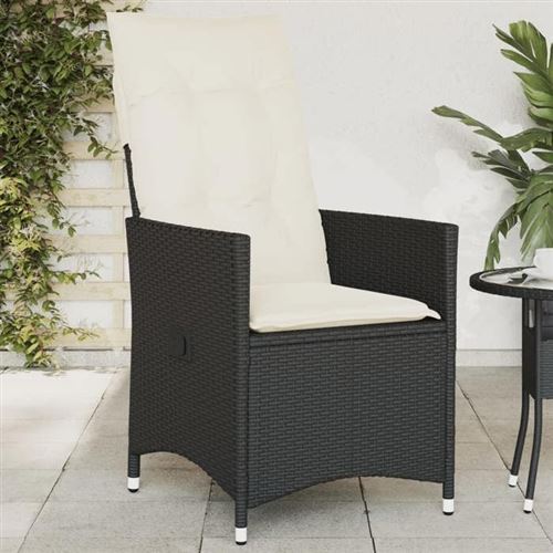Vidaxl Noir Chaise Inclinable De Jardin Avec Coussins - Résine Tressée - Image 3