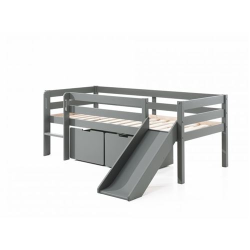 Non Communiqué Gris Lit Mi-Hauteur + Toboggan Et 2 Tiroirs De Rangement