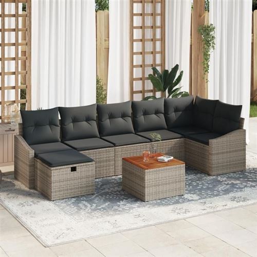 Non Communiqué Gris Vidaxl Ensemble De Canapés De Jardin 8 Pièces Avec Coussins Poly Rattan 3359573