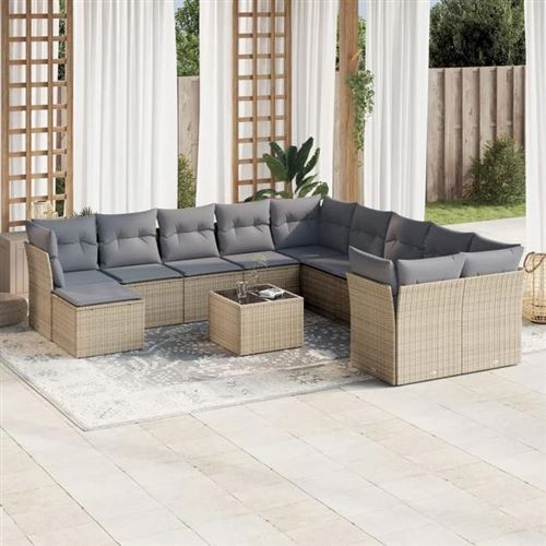  vidaxl Salon de jardin modulable - Lot de 12 pi&egrave;ces - R&eacute;sine tress&eacute;e beige - 11 personnes - 62 x 62 x 69 cm 