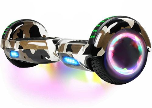 6,5 Overboard LED et Bluetooth, Moteur 700W, Auto Équilibre, Sac et Télécommande, Vert Camouflage