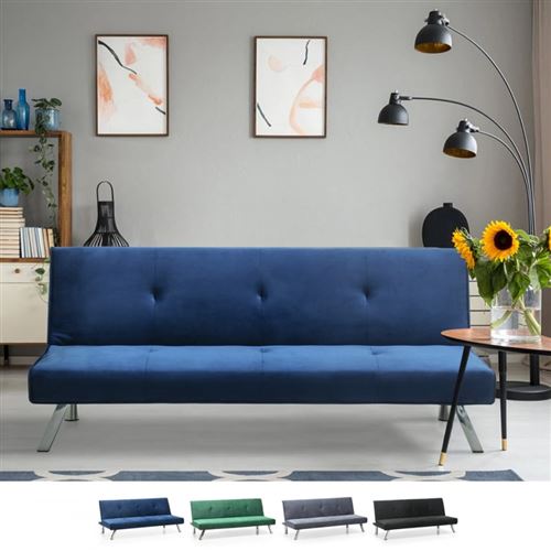 Canapé convertible clic clac 2 places inclinable design velours tissu Probatus, Couleur: Bleu