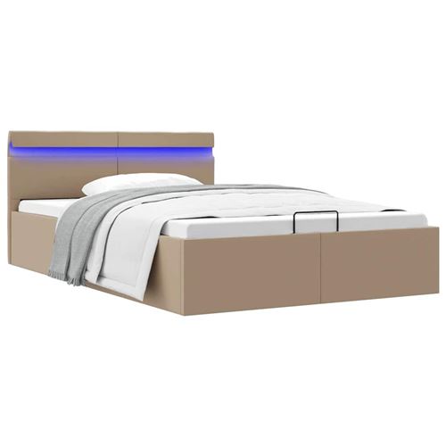 vidaXL Cadre de lit à rangement et LED Cappuccino Similicuir 120x200cm