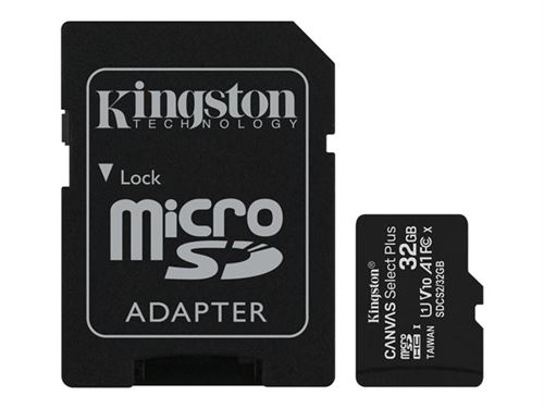 Kingston Canvas Select Plus - Carte mémoire flash (adaptateur microSDHC - SD inclus(e)) - 32 Go - A1 / Video Class V10 / UHS Class 1 / Class10 - microSDHC UHS-I