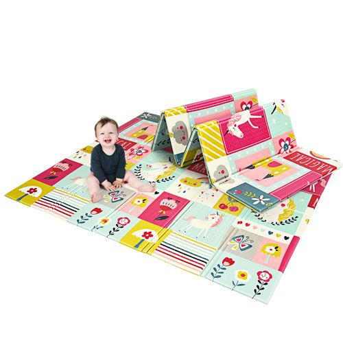 tapis de jeu pour bébé pliable giantex 200x180x1,4CM avec image licorne et poney en mousse antidérapant double face