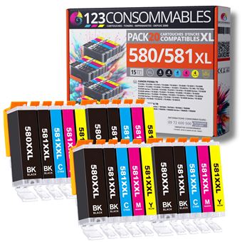 123CONSOMMABLES - 580XXL 581XXL - Cartouches d'encre Compatible avec Canon 581 580 XXL pour TS8150 TS6150 TS8250 TS6151 TR8550 TR7550 TS8151 TS9150 (8 Noir / 4 Cyan / 4 Magenta / 4 Jaune) - 1