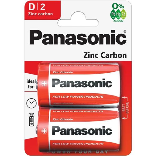 PANASONIC Pack de 2 Piles Red Zinc-Carbon D - R20-1,5 V