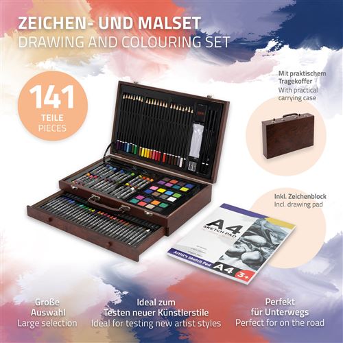 ECD Germany Set de Peinture 141 Pièces, Coffret de Dessin en Bois pour  Enfants & Adultes