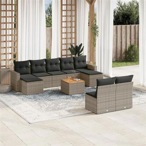 Salon de jardin modulable vidaxl resine tressee 9 personnes gris 62 x 65.5 x 69 cm 10 pieces