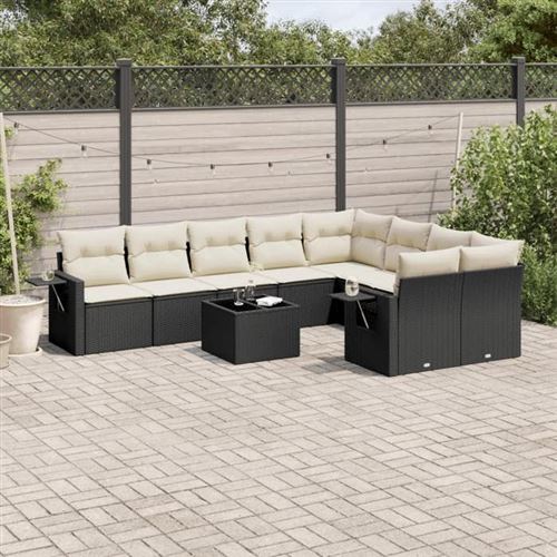 Vidaxl Noir Salon De Jardin 10 Pcs Avec Coussins - Résine Tressée - Image 3