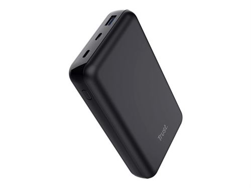 Trust Laro - Banque d'alimentation - 20000 mAh - 100 Watt - 5 A - QC 3.0, Power Delivery 3.0 + PPS - 3 connecteurs de sortie (4 pin USB Type A (QC 3.0), 2 x 24 broches USB-C (PD)) - sur le câble : USB-C - noir