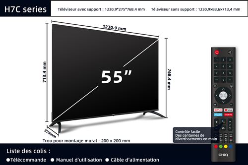 Smart TV CHIQ U55H7C 55 Pouces UHD 4K Dolby Vision télécommande