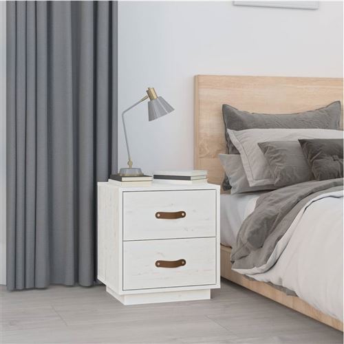 Vidaxl Blanc Table De Chevet Bois De Pin - Image 3