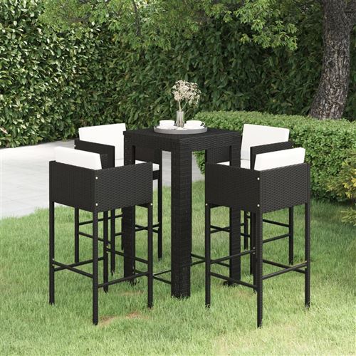 Ensemble De Bar De Jardin 5 Pcs Et Coussins R&eacute;sine Tress&eacute;e Noir Vidaxl