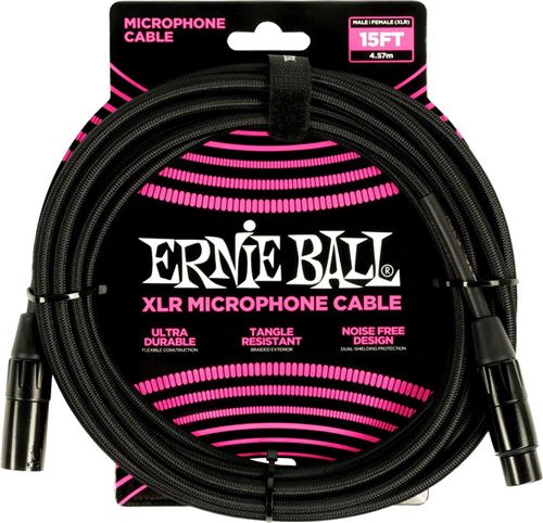 Ernie Ball 6391 - Câble microphone XLR/XLR tressé noir - 4,5m