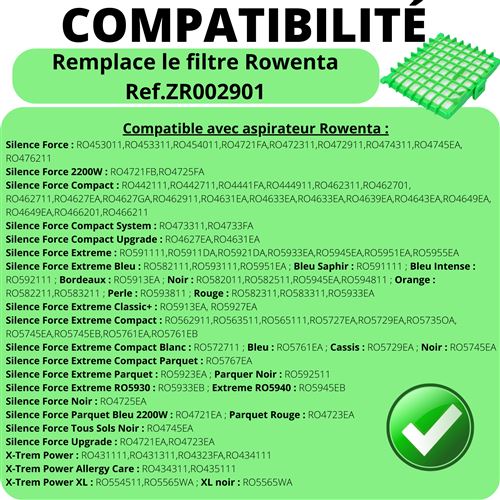Filtre pour Rowenta remplacement filtre ZR002901 aspirateur