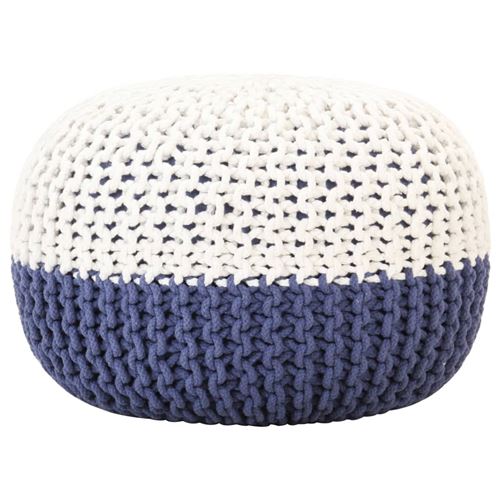 vidaXL Pouf tricoté à la main Bleu et blanc 50 x 35 cm Coton