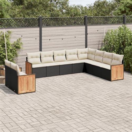 VIDAXL  Salon De Jardin 10 Pcs Avec Coussins Noir R&eacute;sine Tress&eacute;e