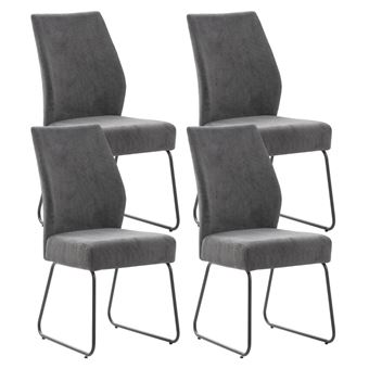 Lot de 4 chaises en velours côtelé et pieds en métal laqué coloris gris anthracite - ALIAN - ALTOBUY - 1