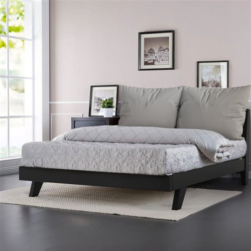 Lit double design moderne 160x190cm lattes coussins Rust, Couleur: Noir
