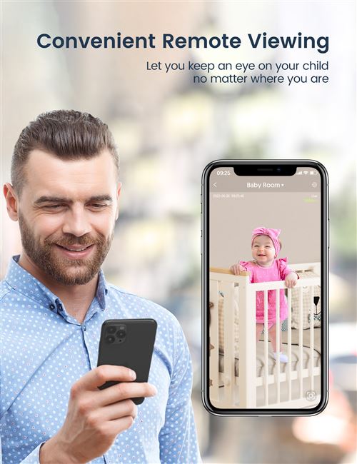 Babyphone Gncc Caméra Surveillance Intérieure 3MP, 2K Moniteur Vidéo pour  Bébé, Audio Bidirectionnel, Compatible Alexa