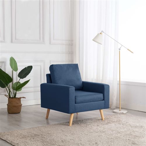 Knut - fauteuil scandinave bois d'h&eacute;v&eacute;a et tissu - bleu 288697