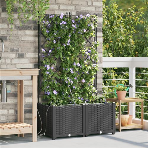 VIDAXL - Jardinière avec système d'irrigation - 2 pcs - Noir - Image 3
