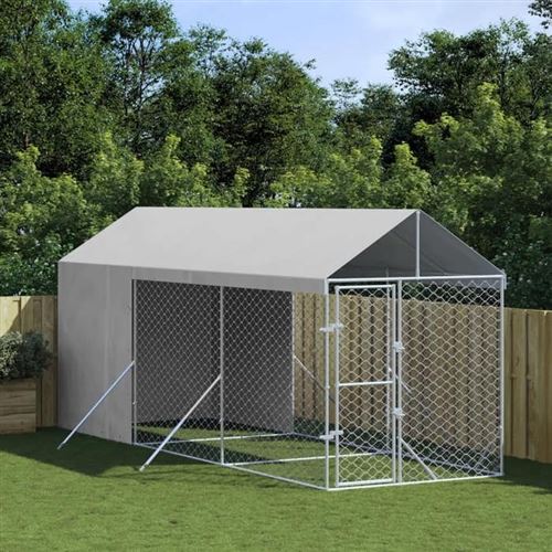vidaXL Chenil d'extérieur pour chiens avec toit argenté 2x6x2,5 m, chenil pour chiens, cage pour chiens, cage pour animaux de compagnie, niche