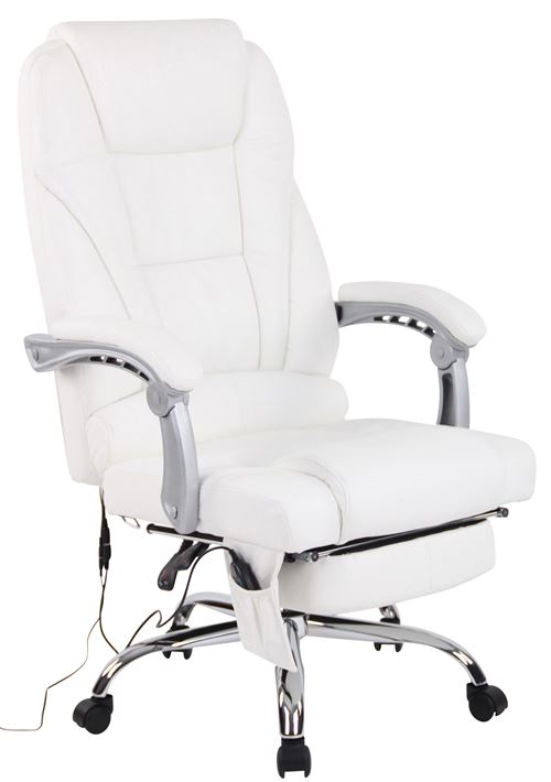 CLP Fauteuil de bureau Pacific en véritable Cuir avec Fonction massage , Blanc