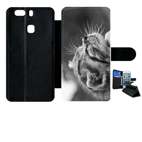 Etui My-Kase pour Ascend P9+ - chat zebre - Simili-cuir Noir