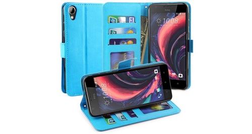 Htc desire 825 housse coque etui de luxe portefeuille porte carte et billet type portefeuille bleu