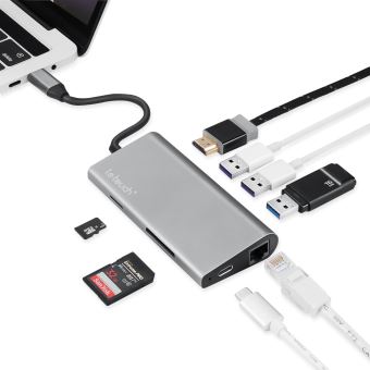 100 W Alimentation USB C Compatible avec Les MacBook Pro 13et 15 Lecteur de Carte TF/SD 8 en 1 Adaptateur Dual Type C Thunderbolt 3 Hub avec 4K HDMI 3 Ports USB 3.0 Strenter Hub USB C