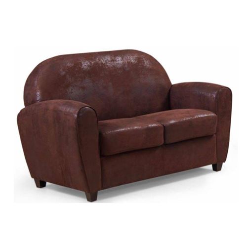 Canapé CLUB BUFALLO 2 places en microfibre vintage marron