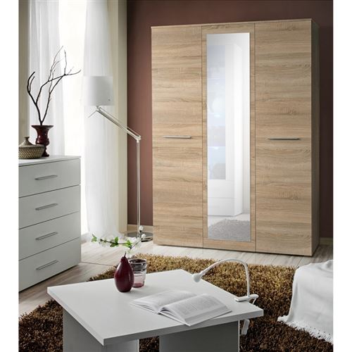Paris Prix - Armoire 3 Portes Miroir big 190cm Chêne